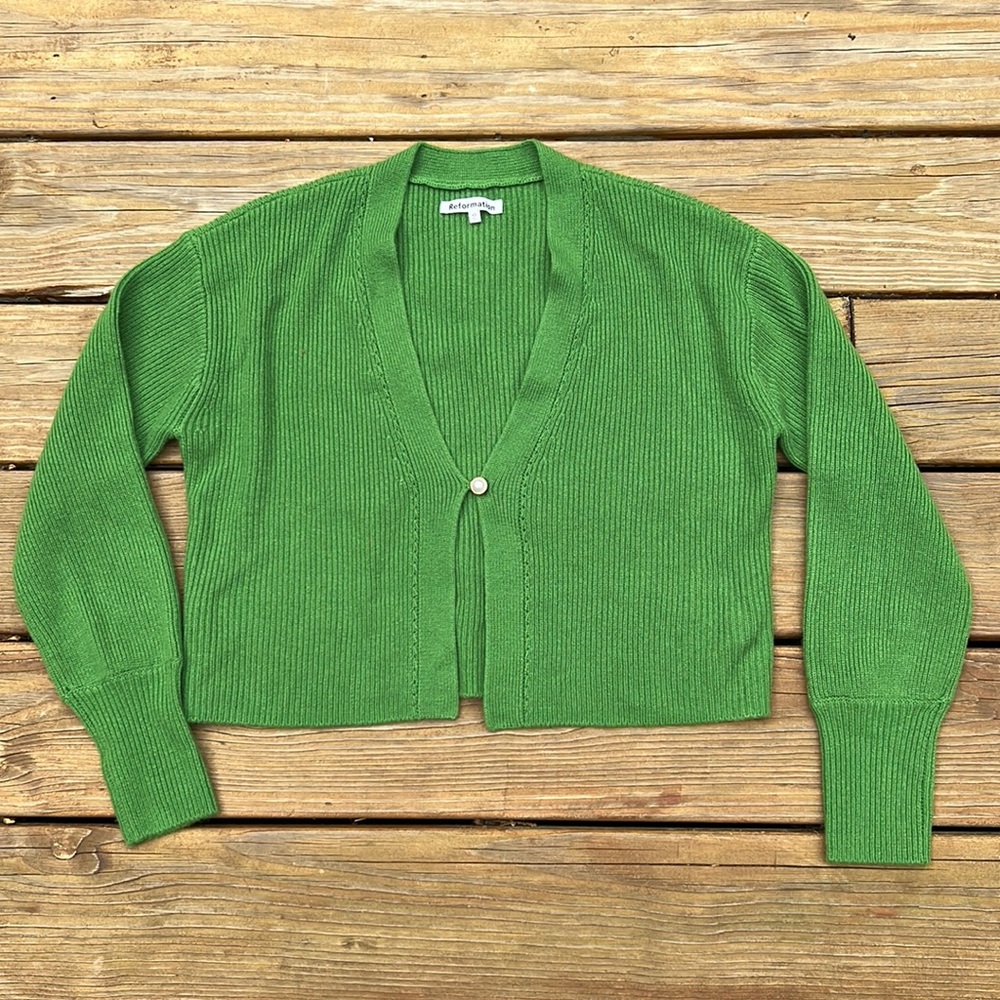 Reformation Green Cardigan Sweater